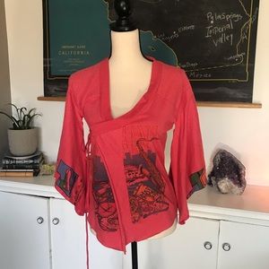 Super lucky cat upcyled tie front top S / M -